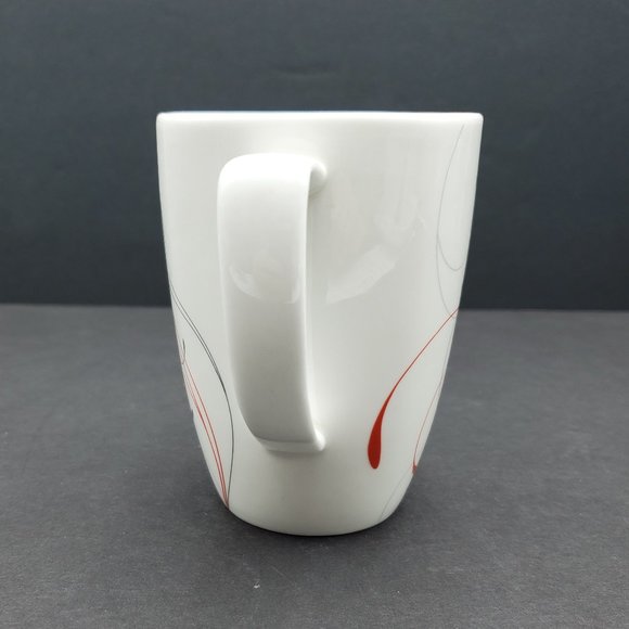 Corelle Splendor Mugs White Porcelain Mugs With Red Gray Swirls - Picture 6 of 8